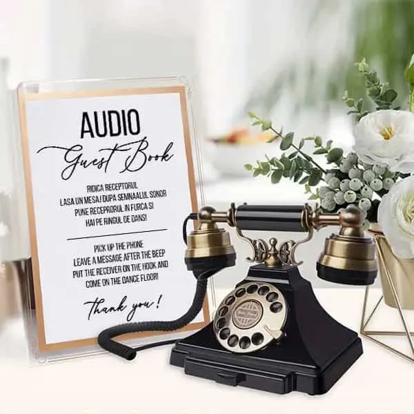 Telefon retro Audio GuestBook cu instrucțiuni pentru invitați