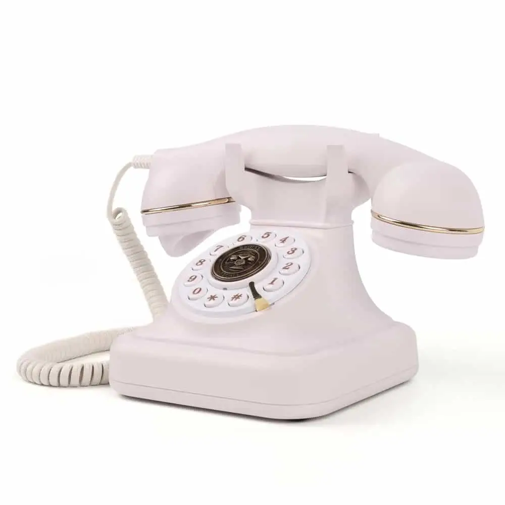 Telefon retro alb Elegance70 White, vedere laterală, pe fundal alb